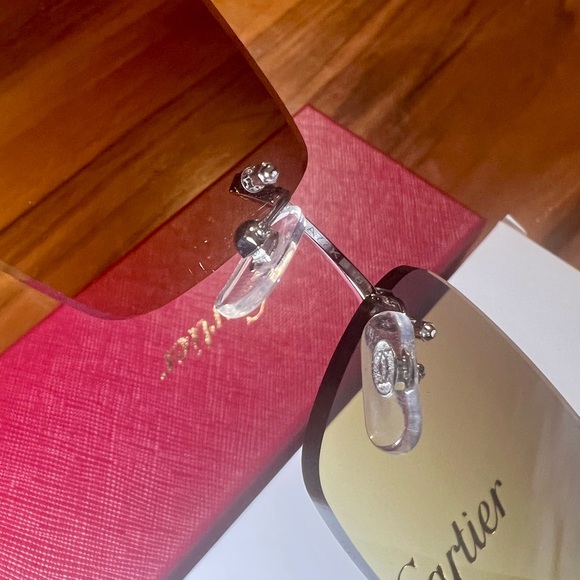 Cartier Silver and Brown Rimless Sunglasses - Picture 3 of 7